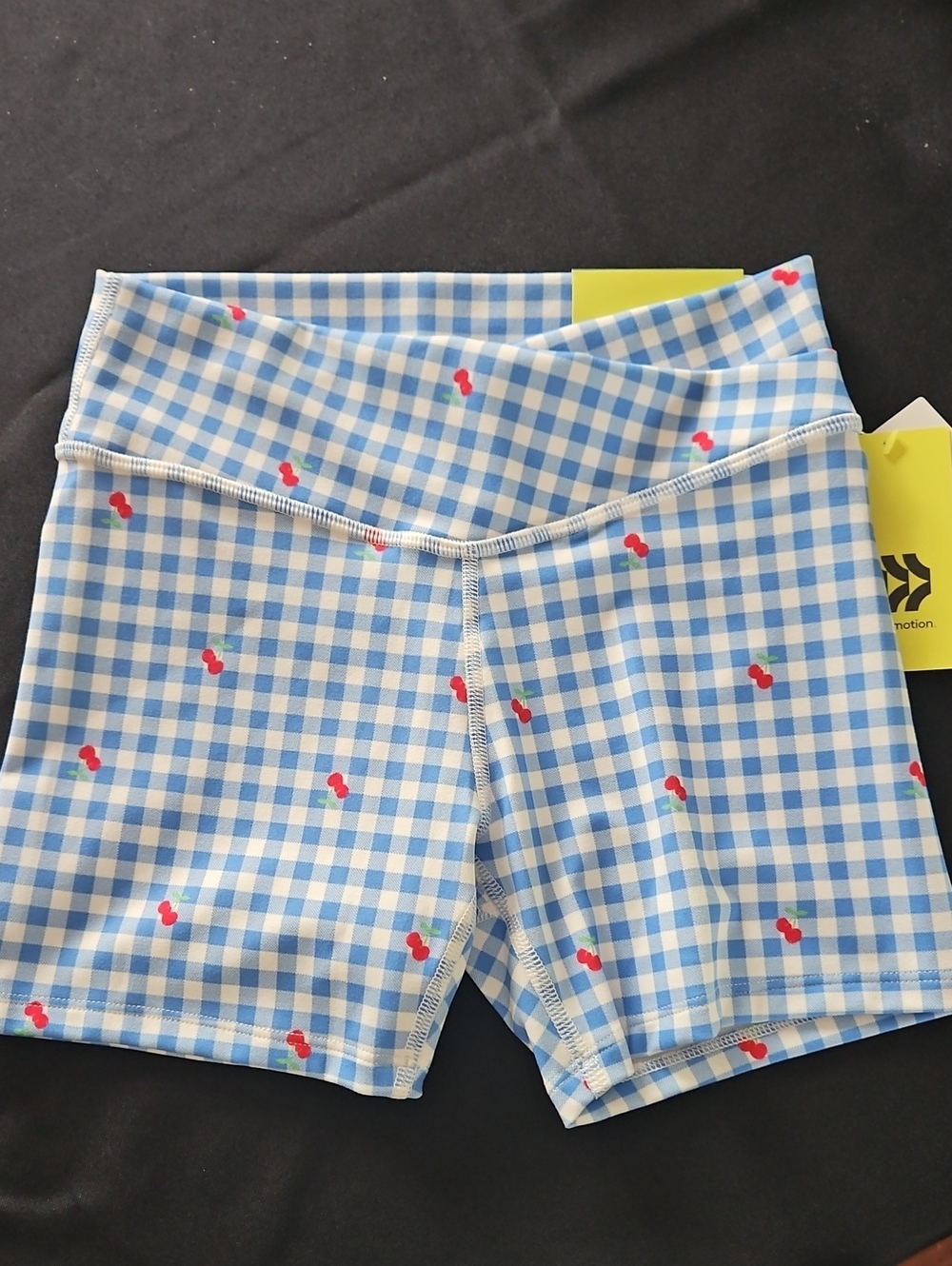 all in motion Blue Gingham Shorts with Red Cherry Accents